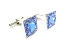 Classic Cuff Links Silver Tone Square Blue Rhinestones Vintage Formal Wear
