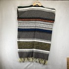 Vintage Mexican Blanket Vest Poncho Serape Jacket Fringe W Pockets 38x31 Medium