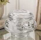 Vintage Vanity Dresser Trinket Jar Lead Crystal Cut Etched Florals Stunning 3lbs