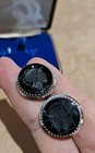 Vintage Sterling Silver Pair Of Warrior Cameo Cufflinks     1 Inch Diameter 
