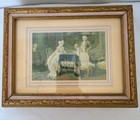 Victorian Jewelry Dresser Box W  Lithograph Carved Wood  Glass   Mirror Antique
