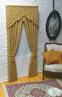 Gold Floral  old World  Dollhouse Curtains With Sheers -1 12 Scale 