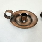 Vintage Antiqued Copper Chamberstick Taper Candle Holders Set  2  Euro Farmhouse
