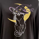 Halloween Womens Top M Black Cat Horror Gothic Witch Hat Gold Moon Mystical Soft