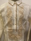 Barong Tagalog Filipino Shirt Large  Embroidered Accent Organza With Fiber Fabri