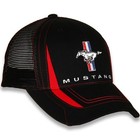Ford Mustang Men s Trucker Hat Embroidered Pony Tri Bar Emblem Cap In Black red