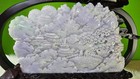 Purple Green Burmese Jade Landscape Scene Display Sculpture W  Wooden Stand