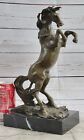 Hand Made Deco Rearing Horse Bronze Sculpture Marble Base Statue Decor Large