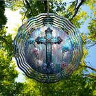 Christian Cross Wind Spinner     Birds  Butterflies   Flowers Garden Decor