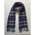 100  Cashmere Scarf Made In Scotland Navy Plaid Fringe 65 