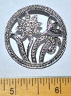 Vintage Sterling   Marcasite  Brooch  circle W  Flower  Silver Pin  35 Troy  11g
