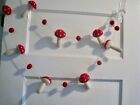 Wool Felt Mushrooms And Pom Poms Garland  Red And White  6 Foot Long  Brand New
