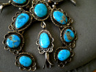 Navajo Bisbee Turquoise Sterling Silver Squash Blossom Necklace   Earrings Set