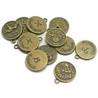 12 Bronze Tone Alloy Zodiac Astrology Horoscopes Charm Pendants 16mm Double Side