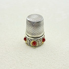 Vintage Antique Sterling Silver Thimble Marked Germany Size 6 Red Stone Details