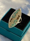 Old Pawn Navajo Sterling Silver Turquoise Coral Symbols 925 Men   s Ring 9 Signed