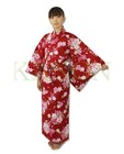 Japanese Yukata Cotton 100  Traditional Summer Kimono Robe - Cherry Blossoms Red