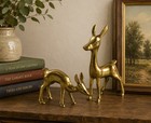 Vintage Brass Deer Figurines Set Mid Century Modern Doe   Fawn Pair Small