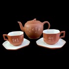 Yixing Zisha Antique Chinese Teapot Teacup   Saucers Signed marked Rare Foo Dog