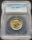 Gem Plus 1955 D Washington Quarter Ms66  Icg Nice Gold Toning High Grade Silver
