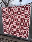 Antique Quilt  Rob Peter To Pay Paul  78 x75  Turkey Red Vtg Hand Quilted C1900s