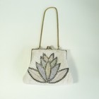 Vintage Beaded Purse Bag Small Gold Tone Detailed Chain Leaf 5x4 Inch
