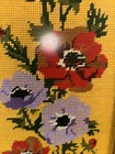 Vtg Framed Needlepoint Flowers Poppies Rectangle 20 5 X 8 5 Cottage Purple Red