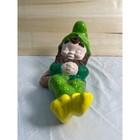 Vintage 1975 Ceramic Sleeping Gnome Bill Figurine Green Yellow Hand Painted 75