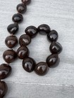 Hawaiian Kukui Nut Lei Necklace   Bracelet Set Dark Brown Polished Ribbon Tie   