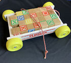Vintage Playskool Wagon Wood Blocks Pull Toy With 27 Blocks