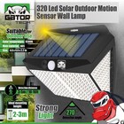 2x Solar Power 320 Led Pir Motion Sensor Outdoor Security Garden Wall Lamp Light