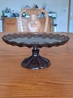 Anchor Hocking Pedestal Smoked Fairfield Vtg  Cake Stand Starburst Floral Design