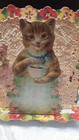 Authentic Old Antique Dressed Cat Kitty Teacup Stand Up 3d Card Anthropomorphic