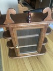 Vtg Wood Wall Hanging 3-tier Display Shelf Curio Cabinet Case Glass Door