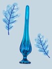 Vintage L e  Smith Mcm Pedestal Vase Blue Six Petal Swung Vase 17    Euc