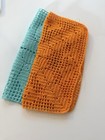 Vintage Handmade Crochet Dishcloth Washcloth Set Of 2 Orange Aqua 9x9 Nwot