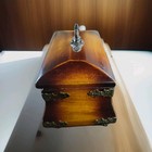 Vintage Wooden Keepsake Box With Ornate Metal Accents   Handle Antique