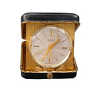 Louis Rossel Neuchatel 2  Swiss Mechanical Travel Alarm Clock Leather Case Vtg