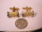 White Rhinestones Gold   Silver Tone Vintage Cuff Links Simple Design