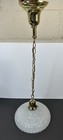 Restored Antique Art Deco Ceiling Pendant Light Brass   Ribbed Milk Glass Shade