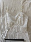 Vintage 1950s Vanity Fair White Nylon Tricot Floral Lace Slip Dress Size 38
