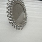 Round Metal Bejeweled Rhinestones Faux Pearls Picture Frame 4 5    Opening