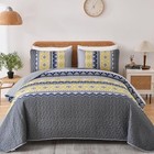  3 Pieces Quilt Set King Size  Grey Yellow Quilt Bedspread Lightweight 