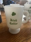Set Of 4 Vtg Milk Glass Irish Coffee Mugs W Green Shamrock 8oz St  Patricks Day