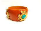 Vintage Bangle Bracelet Butterscotch Color Bakelite plastic W gold Pcs Sz 8in Lg