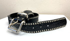 Leatherock Vintage Genuine Leather Belt Sz 32 Plated Silver Studded Black Cutout