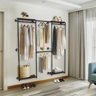 Industrial Pipe Clothing Rack W  Shelves Adjustable Corner Garment Rack Wardrobe