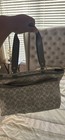 Coach Logo Tote Gray silver Zip Closure Leather Handles Outer Pockets
