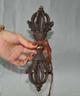 9 old Tibet Buddhism Bronze Dragon Beast Faqi Phurba Dagger Holder Vajra Statue