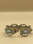 Vintage Hecho En Mexico Taxco  Sterling Silver Cuff Bracelet Blue Stone Signed